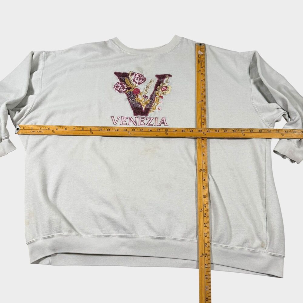 Vintage Venezia Floral Embroidered Sweatshirt XXL 90s Oversized Grandpacore Gray - Picture 8 of 8